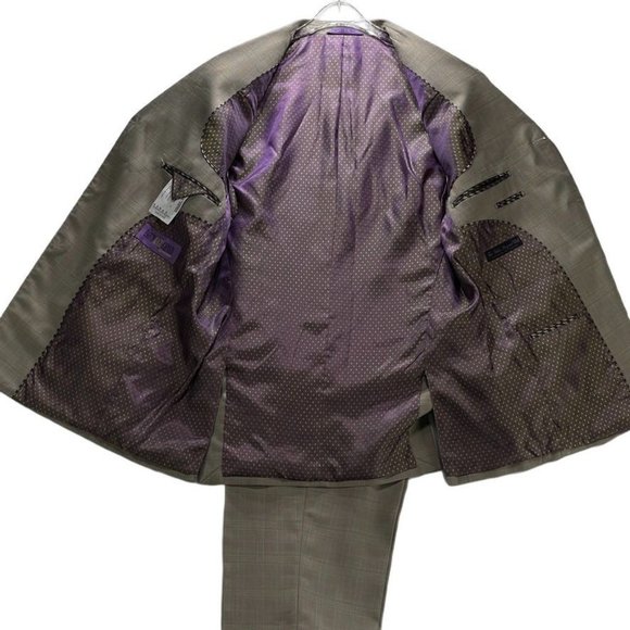 EARVIN MAGIC JOHNSON Suit Italian Styled Taupe Plaid 3 Button Mens Size 40L 34W - Picture 11 of 16